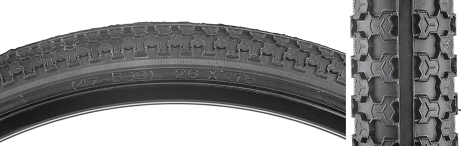 Tire 26 X 1.75 All Black suitable for on road use with center ridge